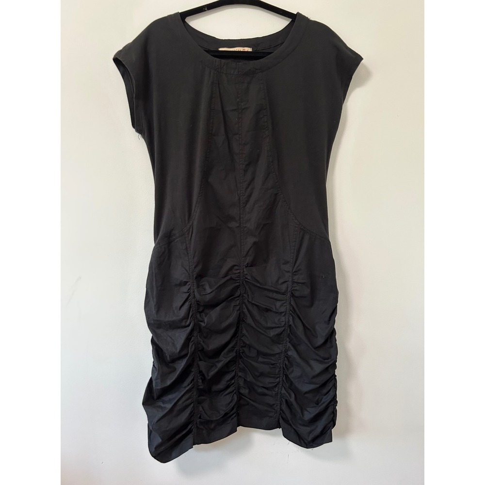 Wearables Black Ruched Mixed Media Sleeveless Lagenlook Dress Large